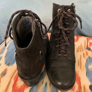 Black Teva lace-up booties, size 8